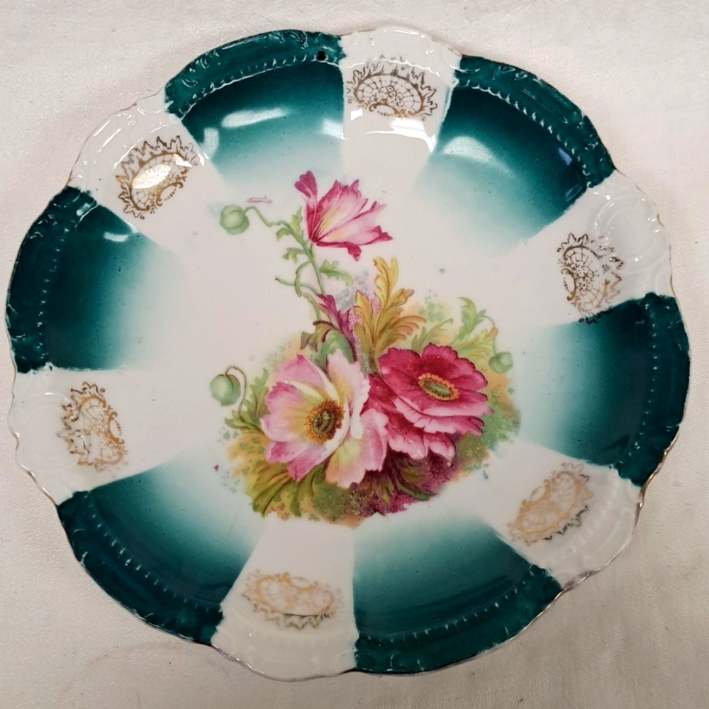 Vintage 9” decorative china plate with floral design